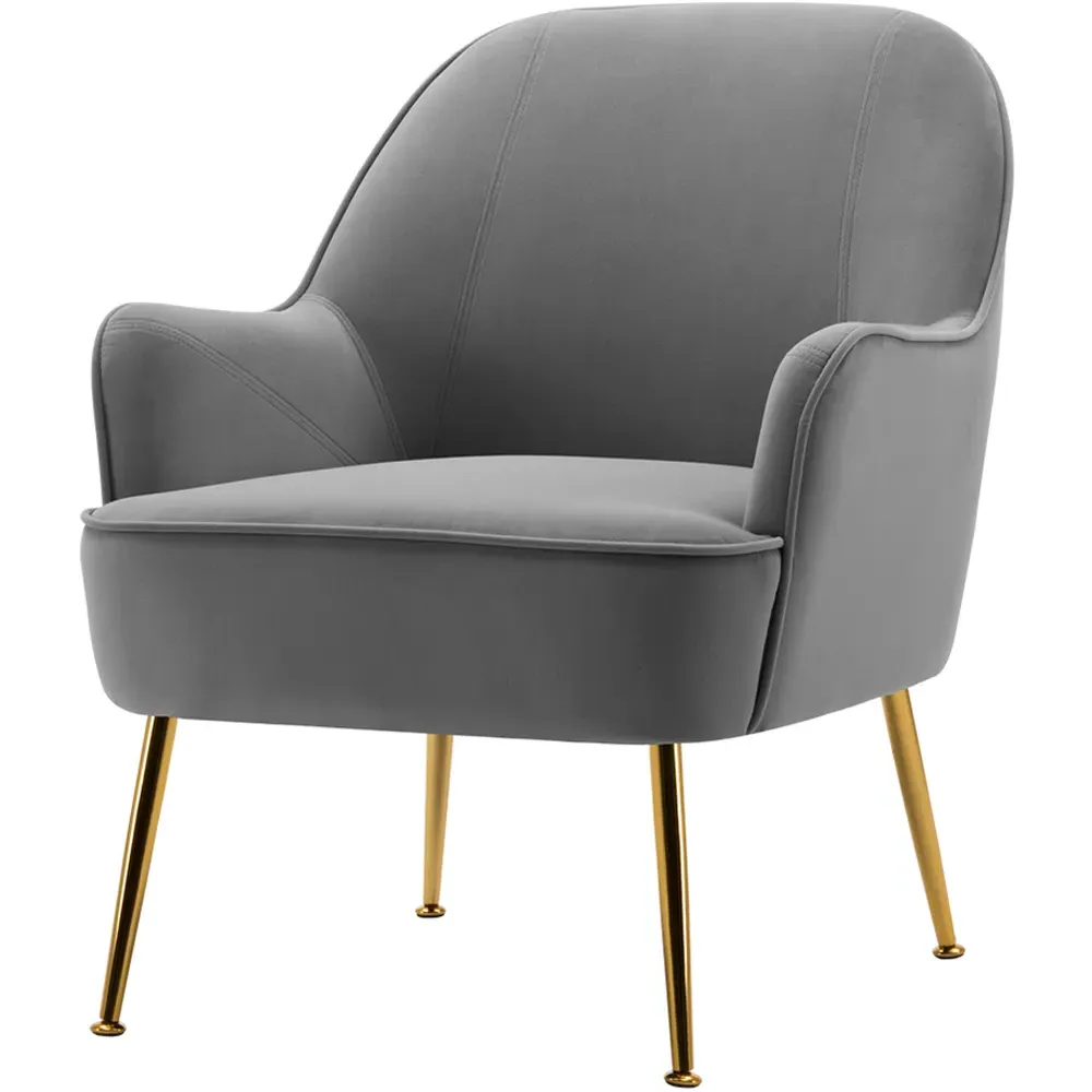 Velvet Upholstered Armchair - Grey
