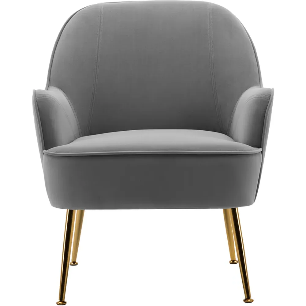 Velvet Upholstered Armchair - Grey