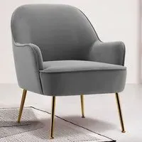 Velvet Upholstered Armchair - Grey