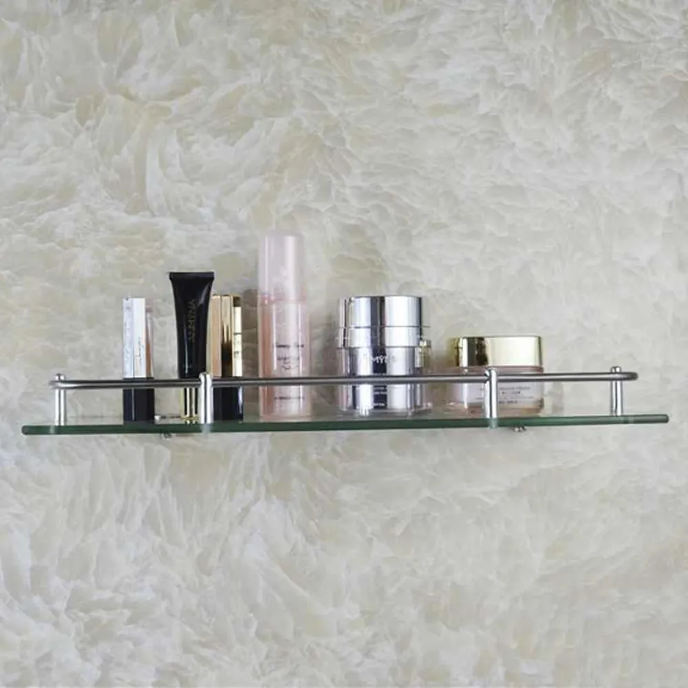 Wall Mounted Bathroom Shelf - Silver, Glass