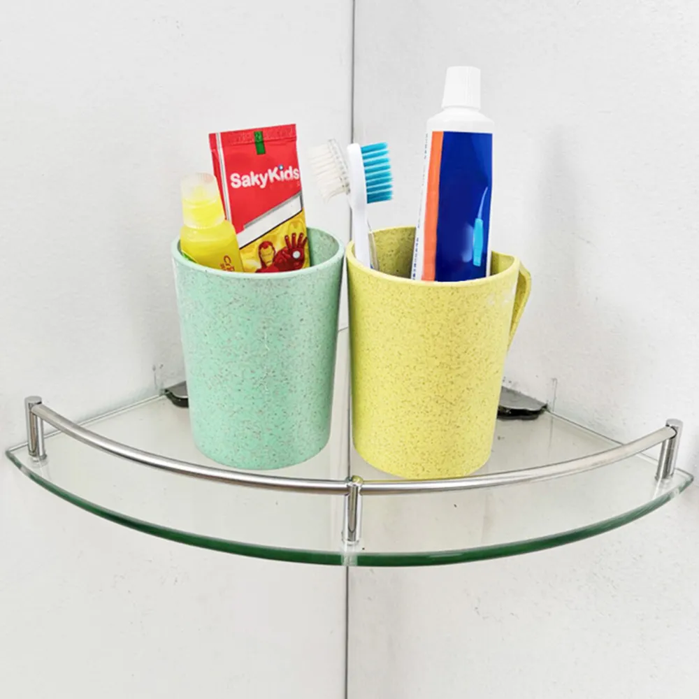 Wall Mounted Corner Shelf with Rail - Silver