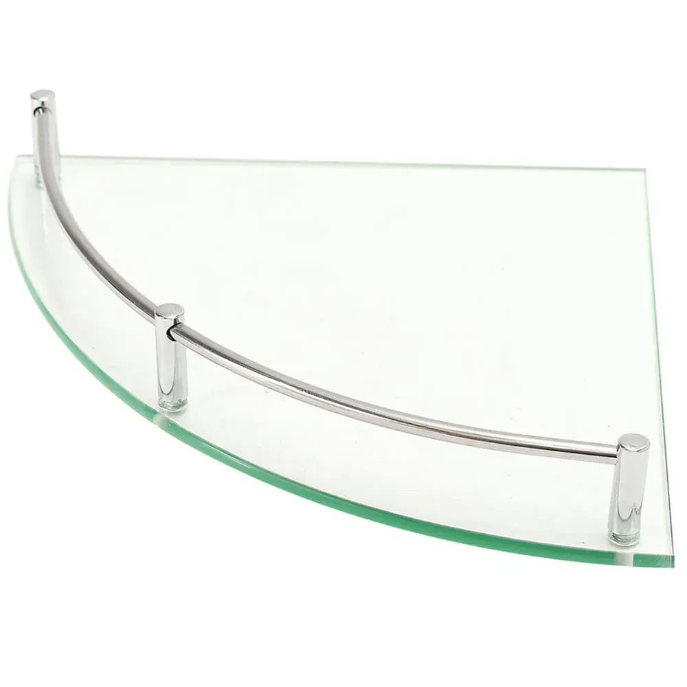Wall Mounted Corner Shelf with Rail - Silver