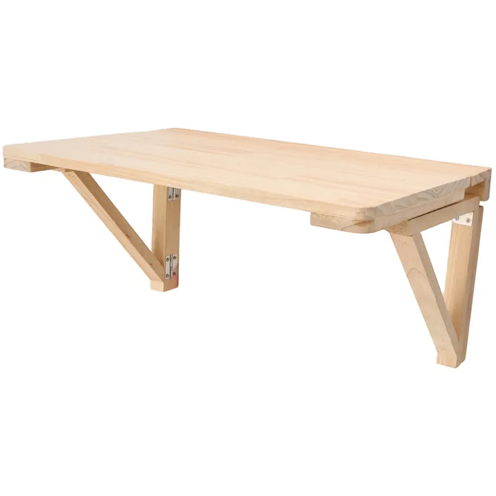 Wall Mounted Folding Table with Wooden Brackets - Natural