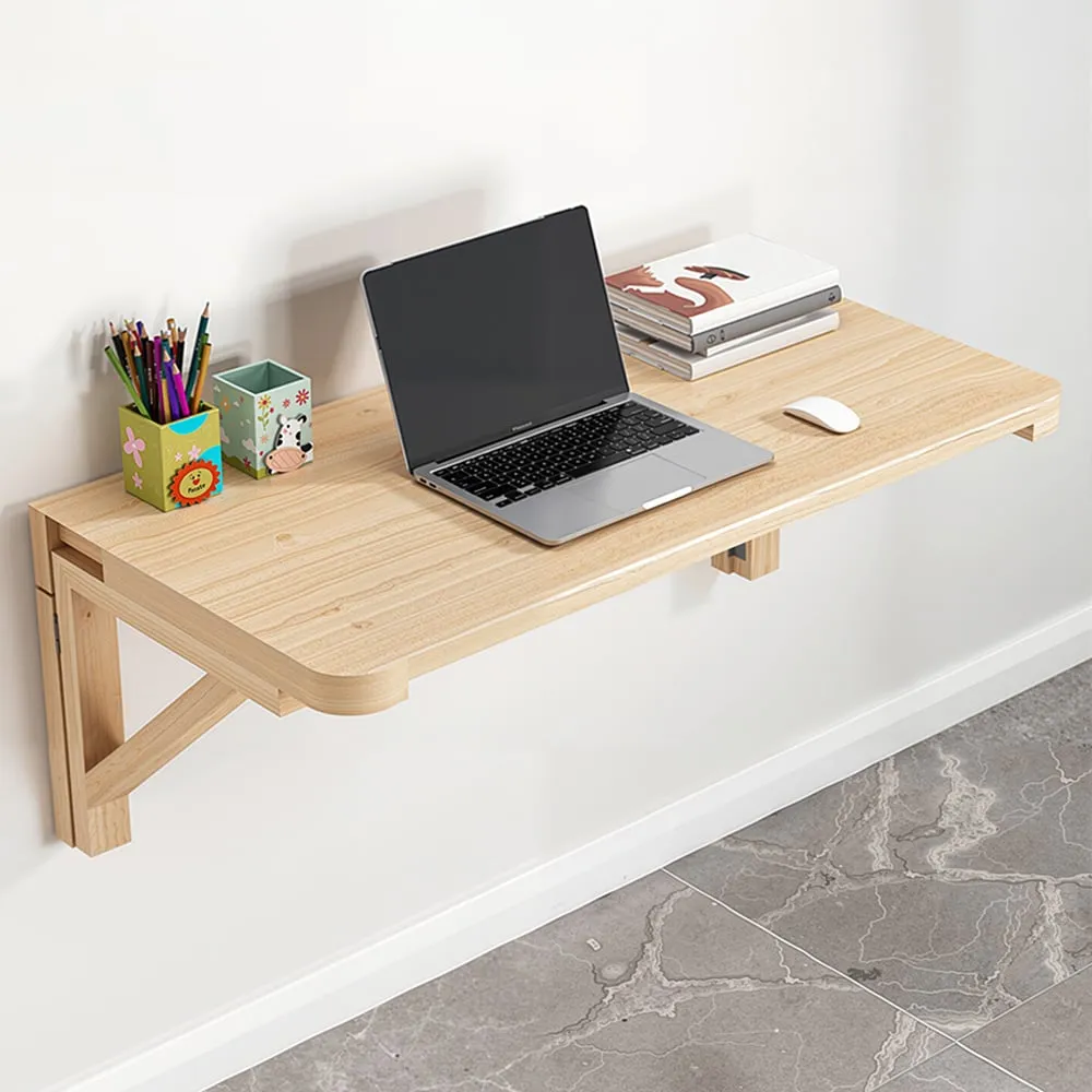Wall Mounted Folding Table with Wooden Brackets - Natural