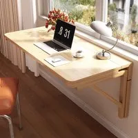 Wall Mounted Folding Table with Wooden Brackets - Natural