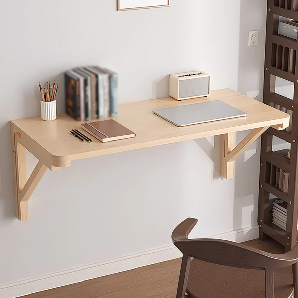Wall Mounted Folding Table with Wooden Brackets - Natural image