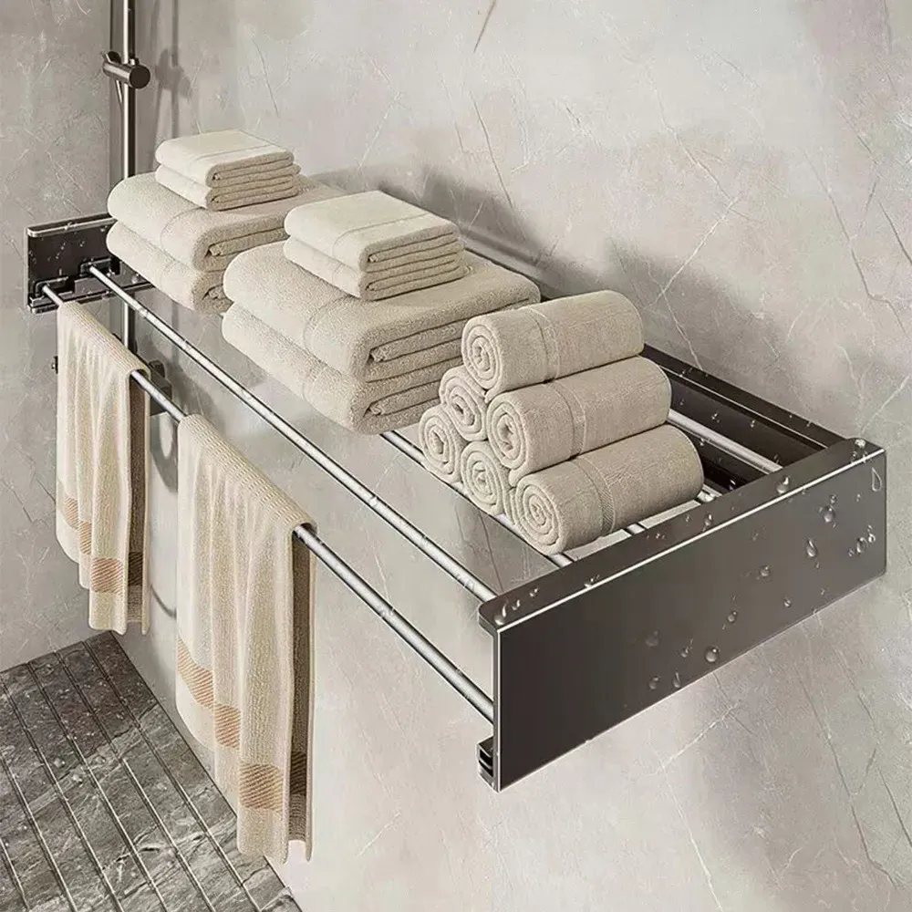 Wall Mounted Towel Drying Rack - Black