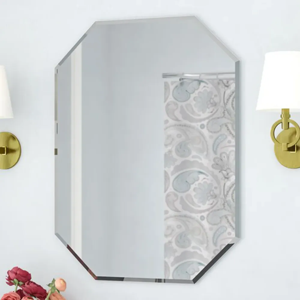 Wall Mounted Vanity Mirror with Bevelled Edge - White