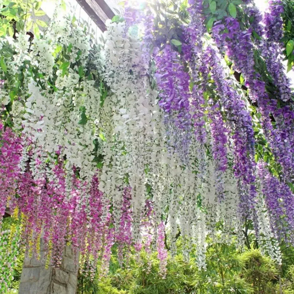 White Wisteria Hanging Vines 12 Pack - White, Silk