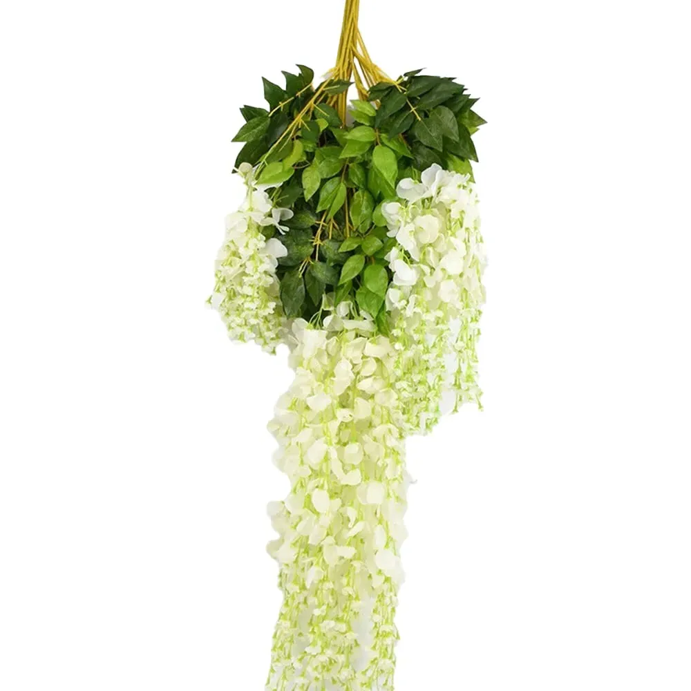 White Wisteria Hanging Vines 12 Pack - White, Silk image
