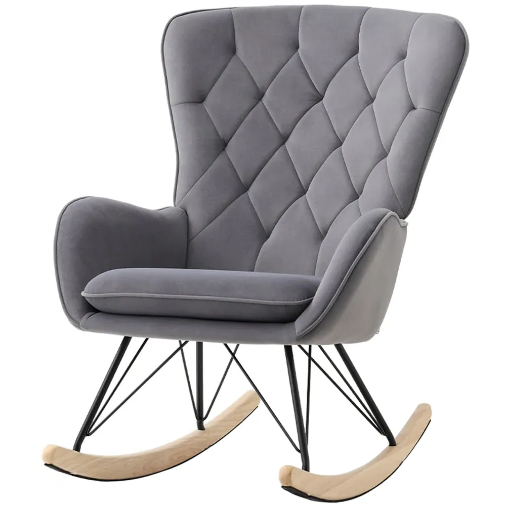 Wing Back Rocking Chair - Grey