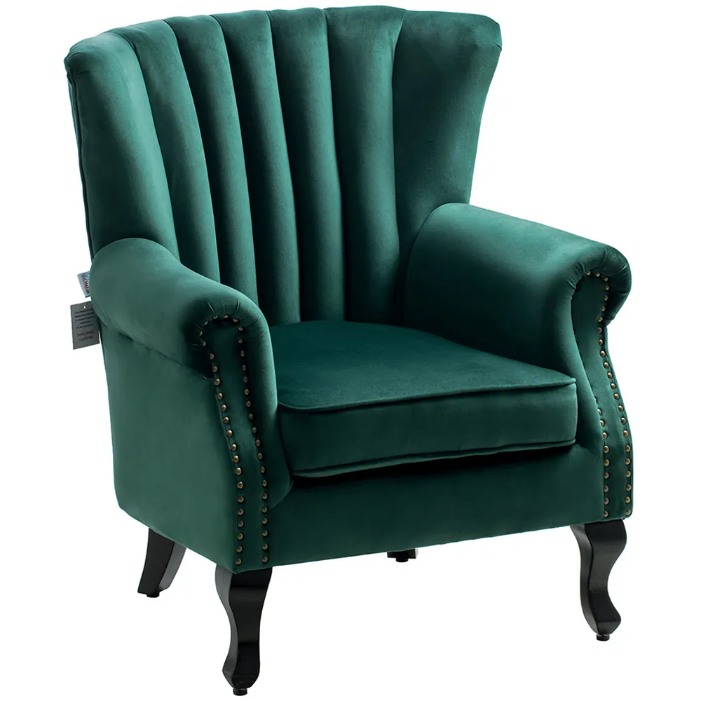 Wingback Armchair with Studs - Green, Velvet