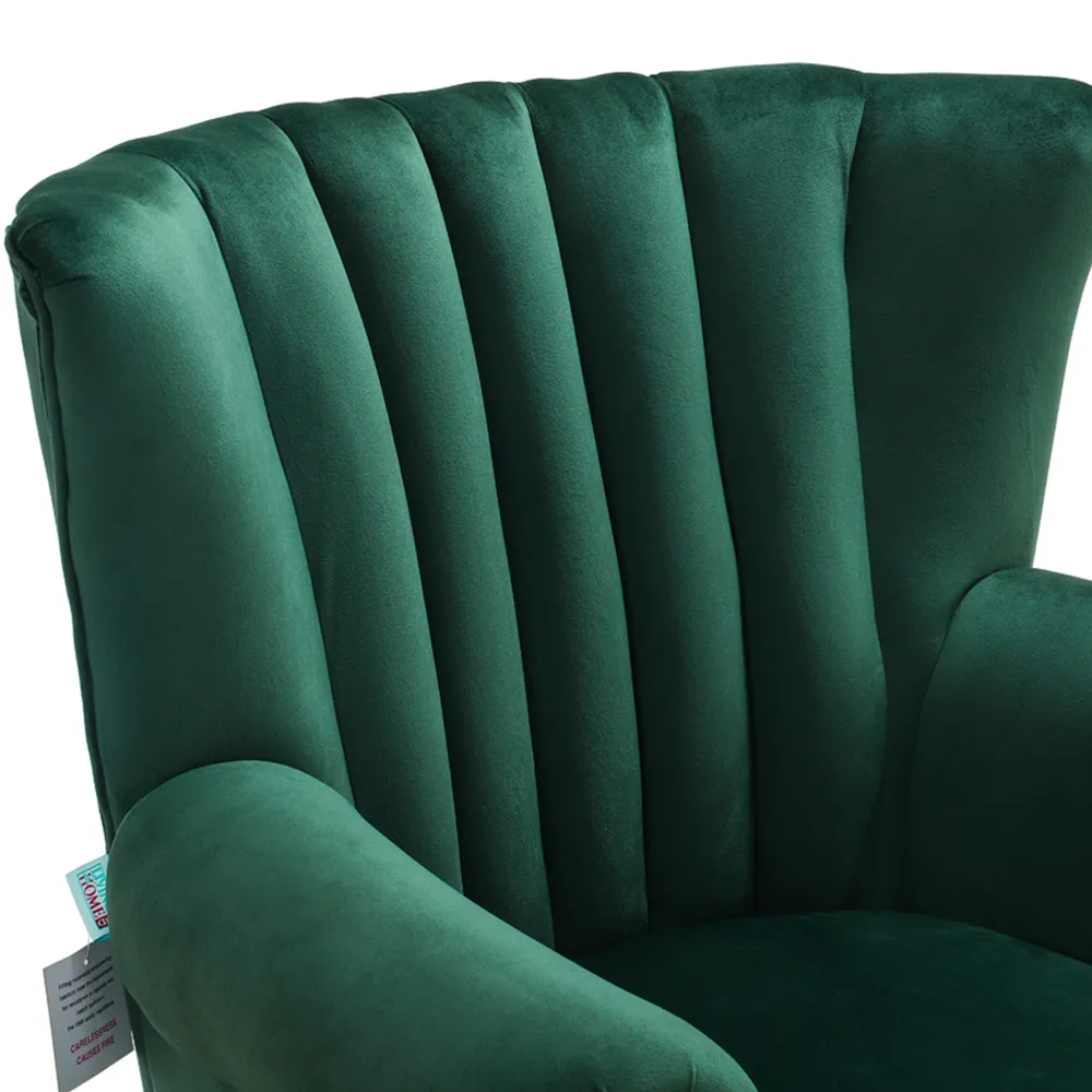 Wingback Armchair with Studs - Green, Velvet