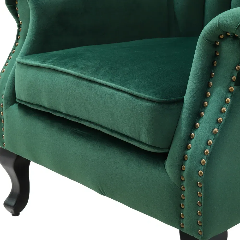 Wingback Armchair with Studs - Green, Velvet