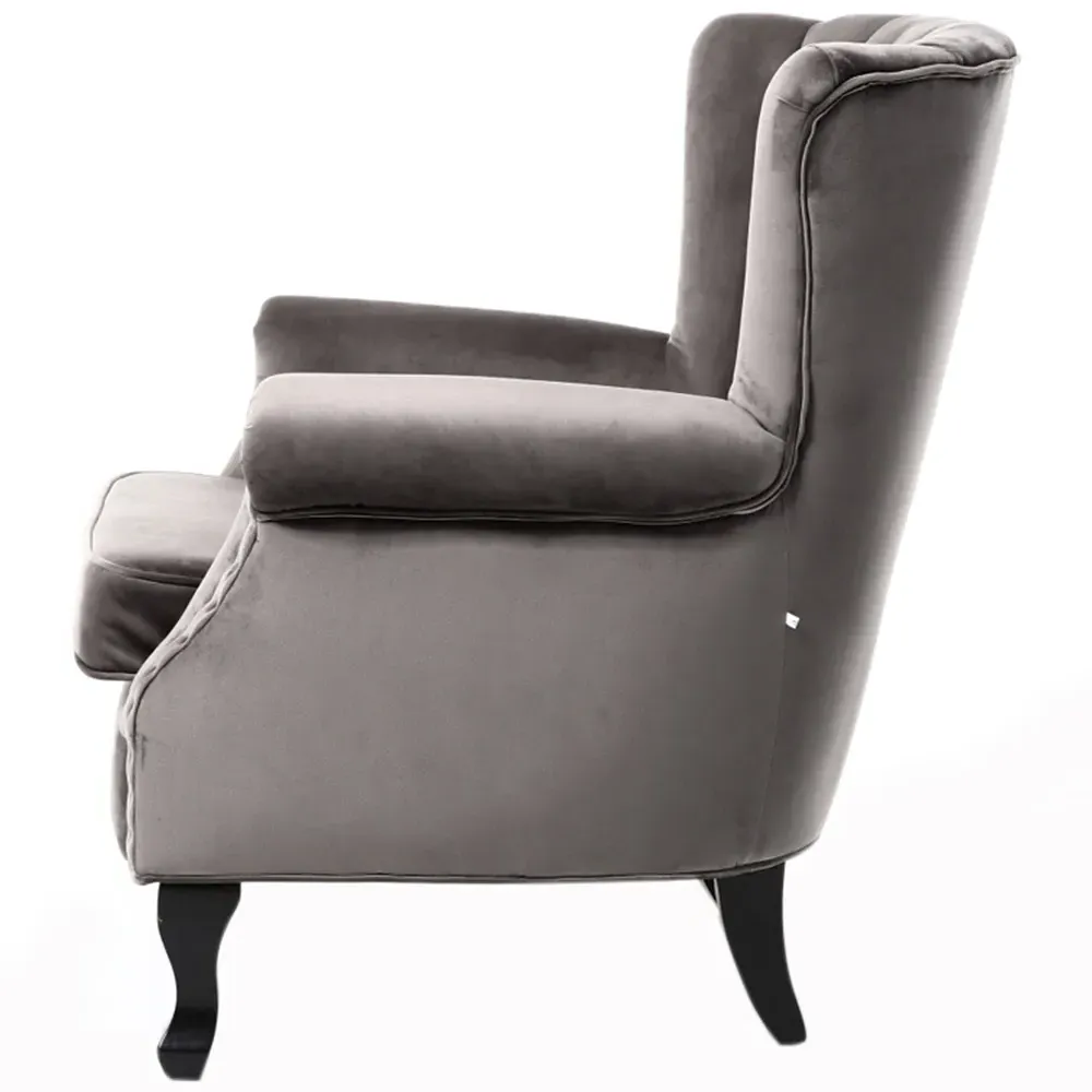 Wingback Armchair with Studs - Grey, Velvet