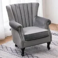 Wingback Armchair with Studs - Grey, Velvet