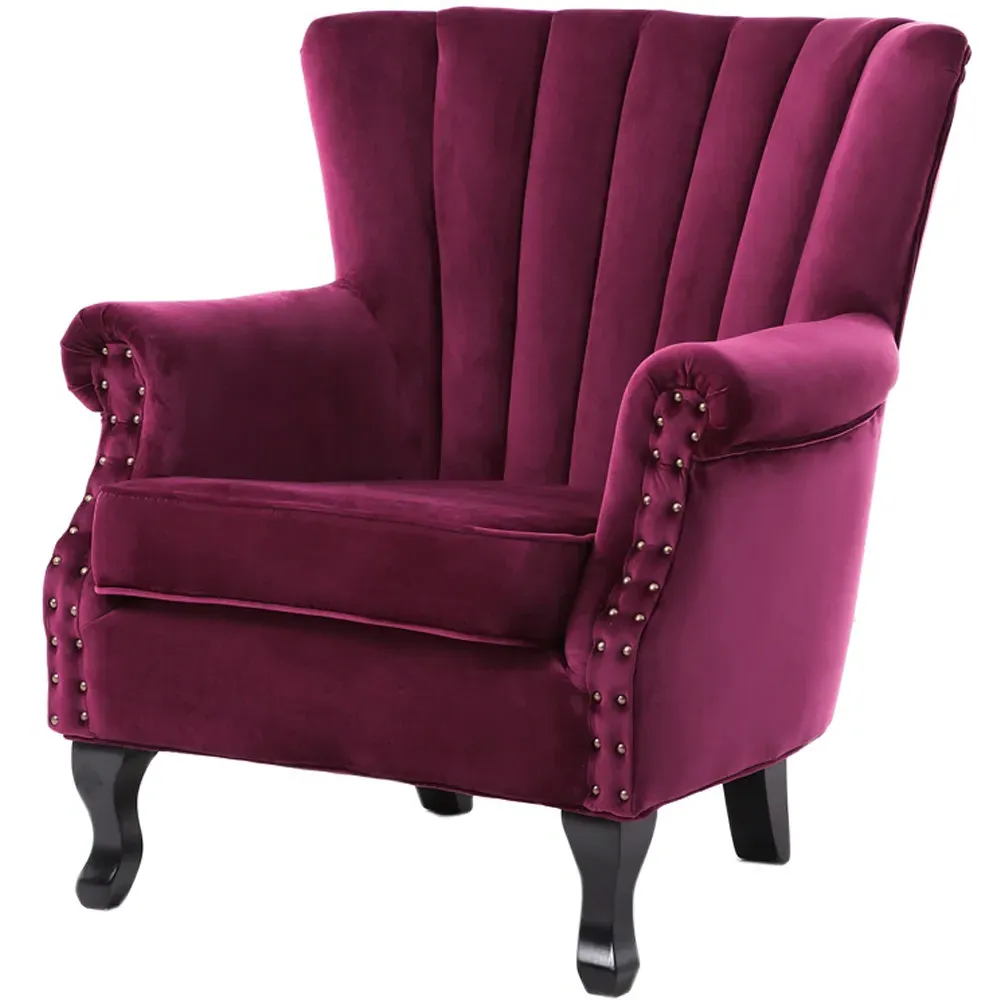 Wingback Armchair with Studs - Red, Velvet