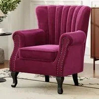 Wingback Armchair with Studs - Red, Velvet