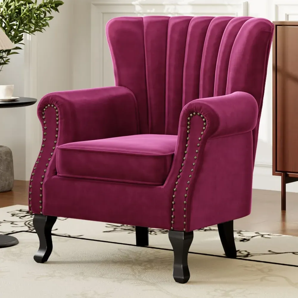 Wingback Armchair with Studs - Red, Velvet