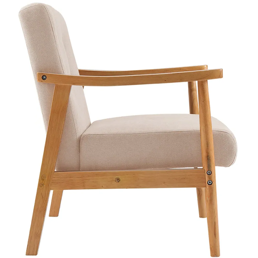 Wood Upholstered Armchair - Cream