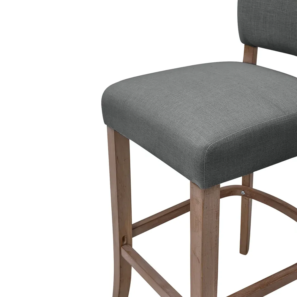 Wooden Bar Stool Set of 2 - Grey, Linen
