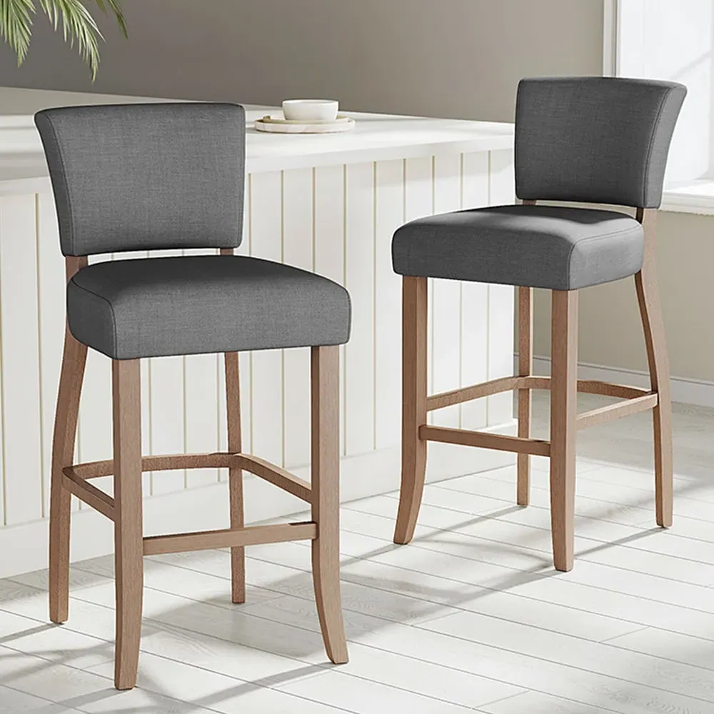 Wooden Bar Stool Set of 2 - Grey, Linen