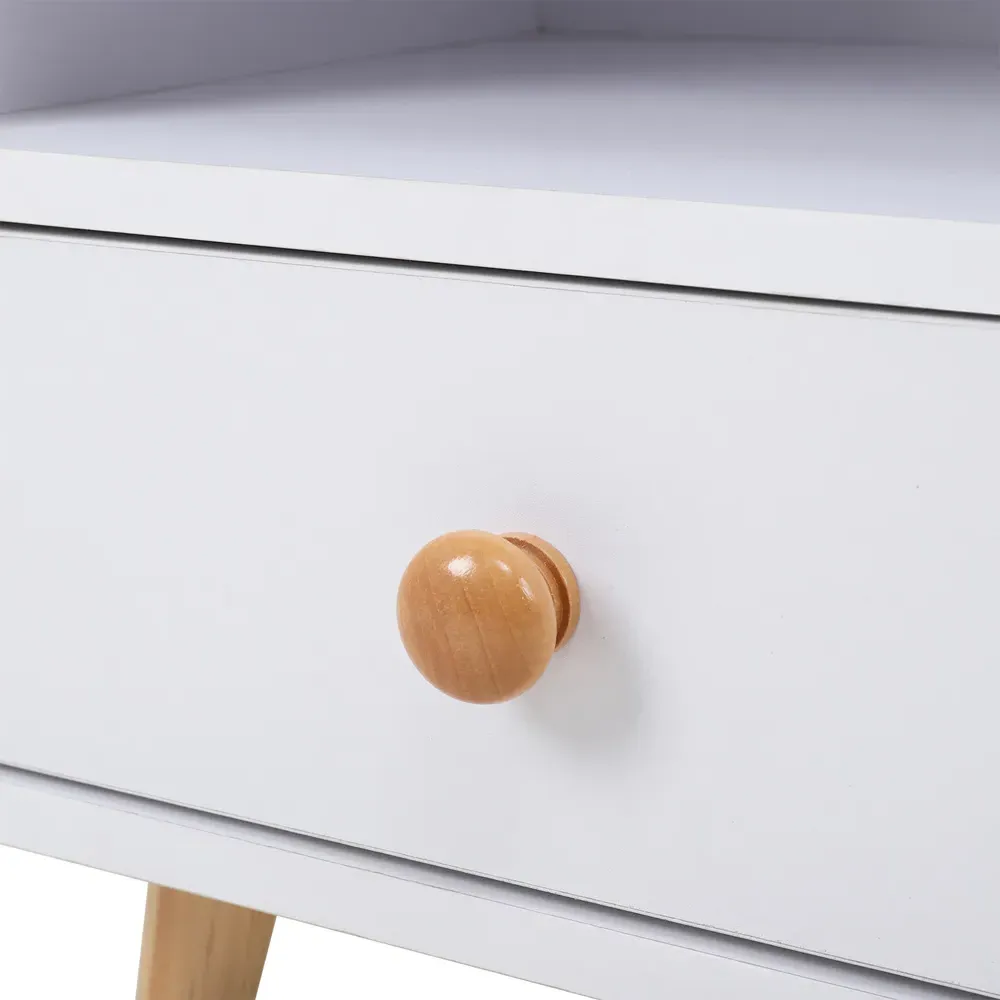Wooden Bedside Table - White