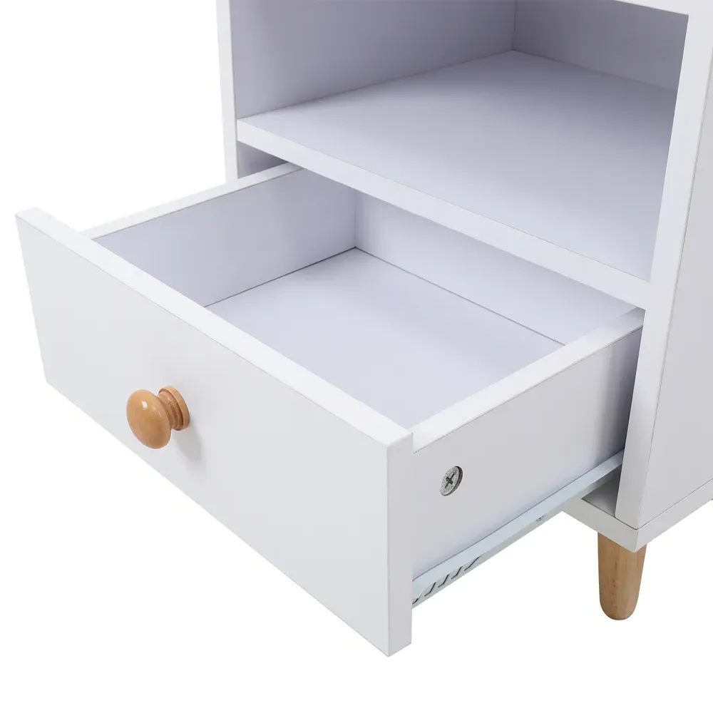 Wooden Bedside Table - White