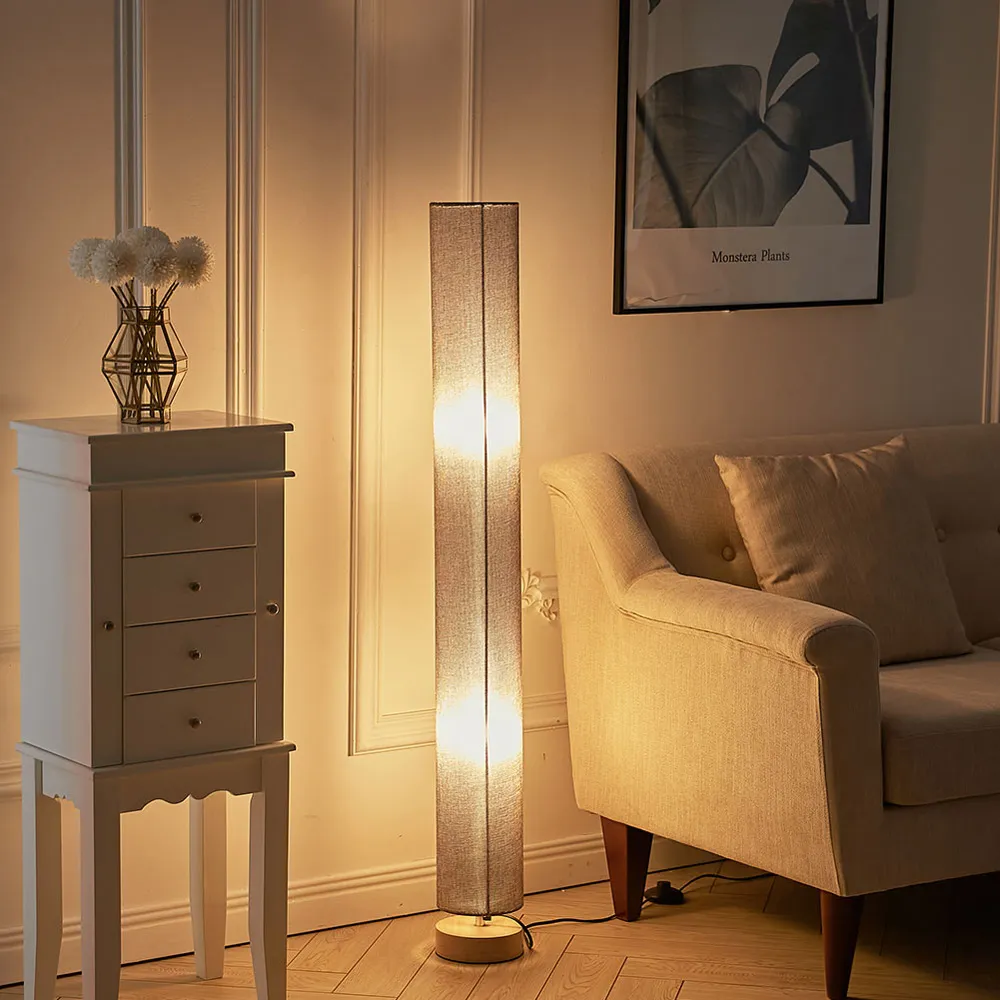 Wooden Column Floor Lamp - Grey