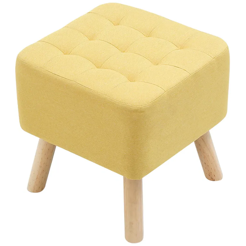 Wooden Footstool - Yellow, Linen