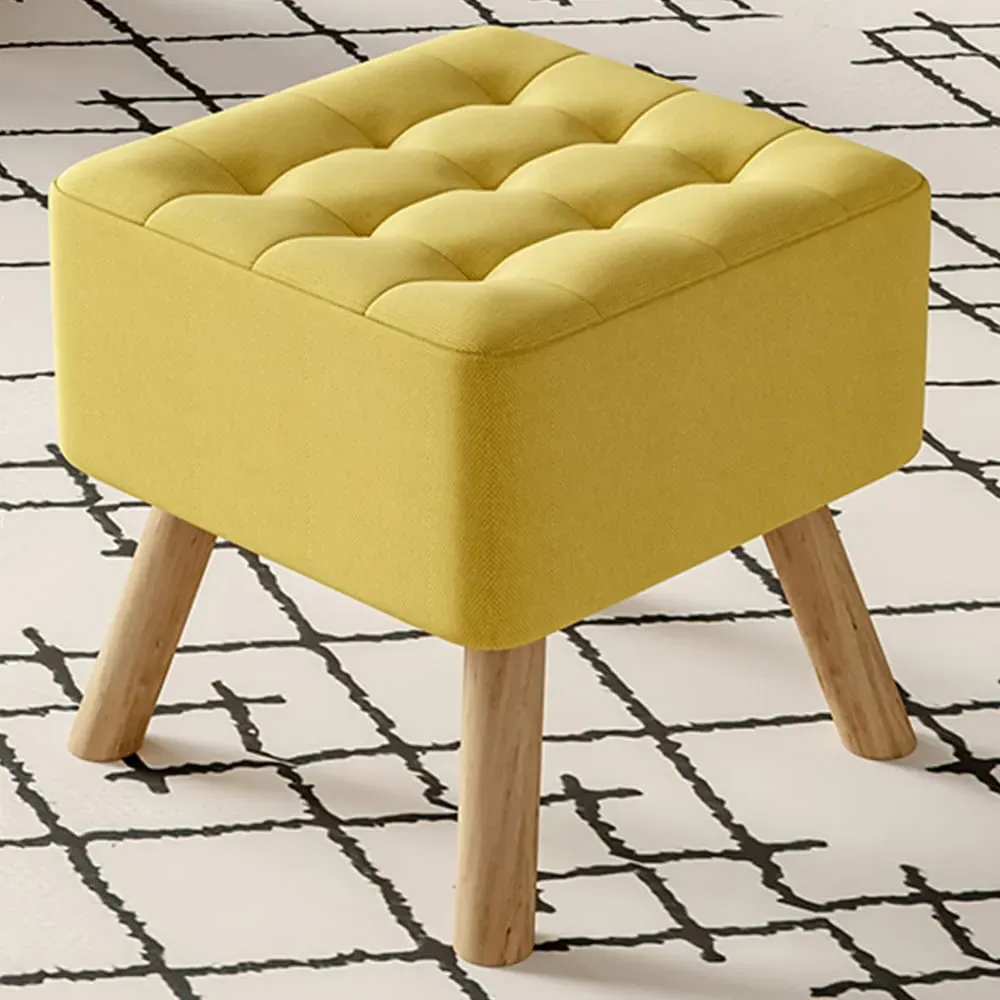 Wooden Footstool - Yellow, Linen image