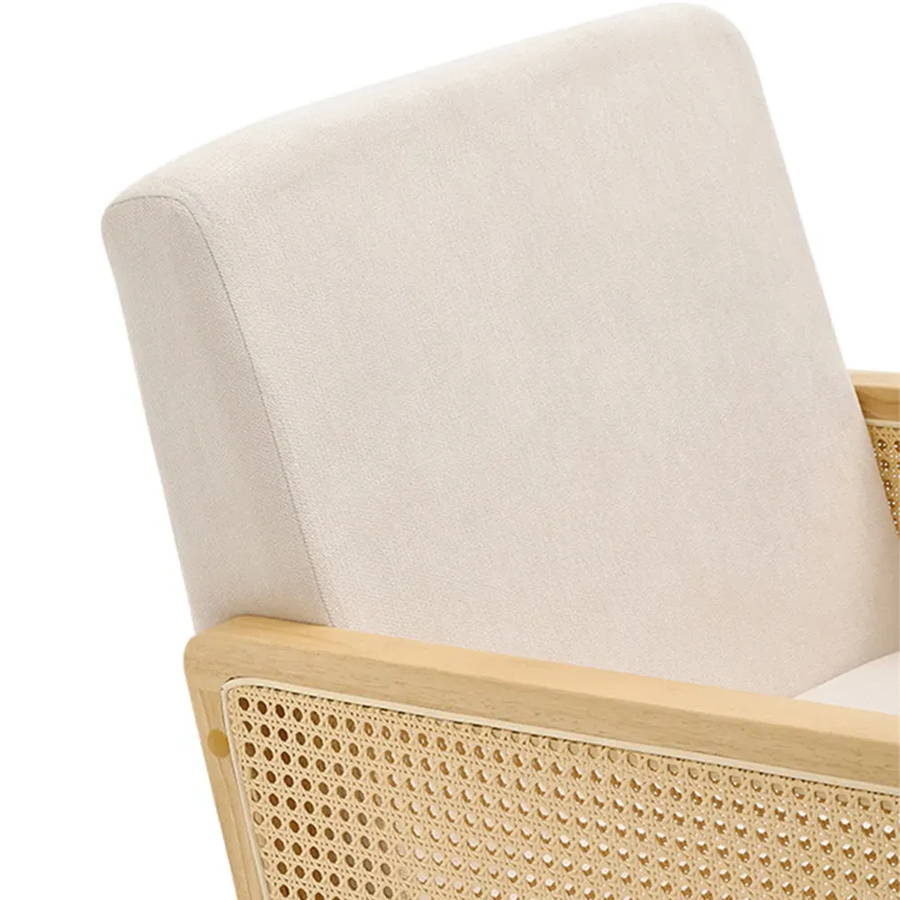 Wooden Rocking Chair with Rattan Armrests - Cream