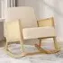 Wooden Rocking Chair with Rattan Armrests - Cream