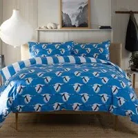 Sedge Double Crane Duvet Set with Stripes - Blue, Cotton