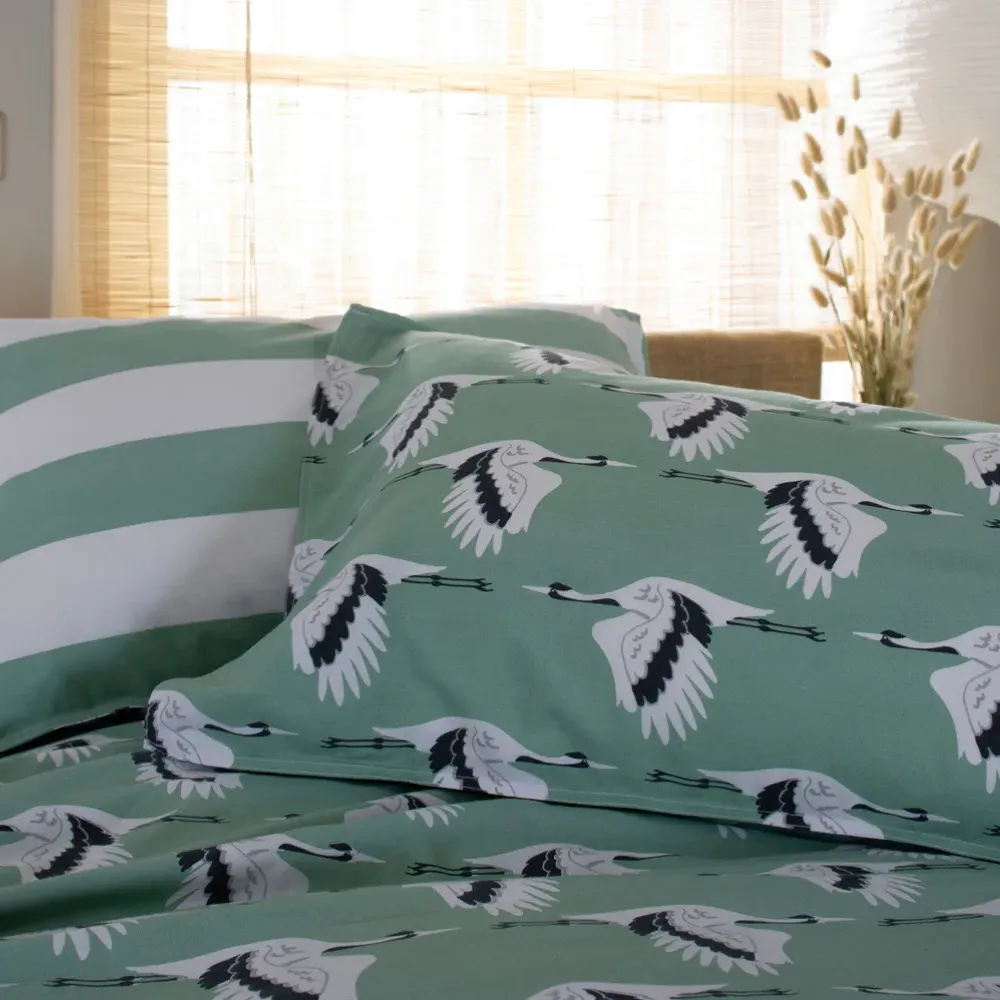 Sedge King Size Crane Duvet Set - Green, Cotton