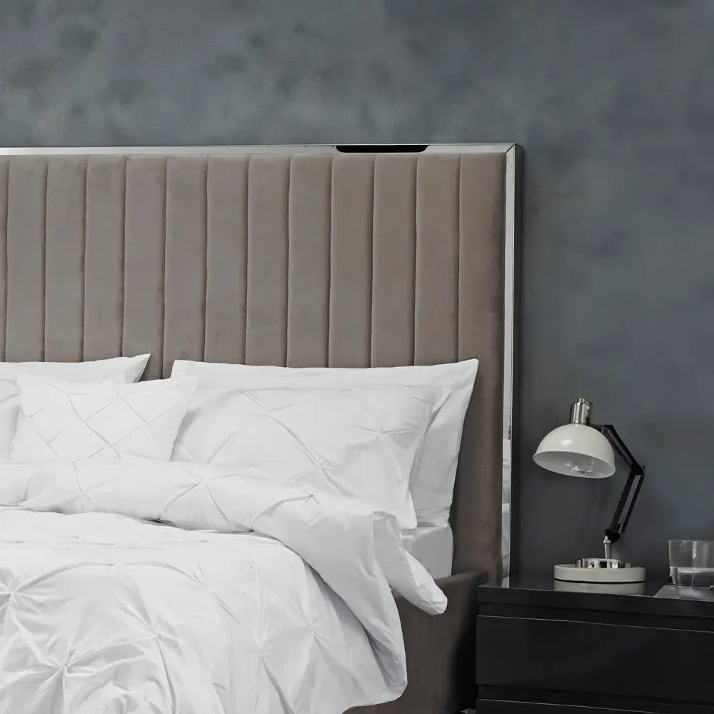 Berkeley Double Bed Frame - Grey, Velvet