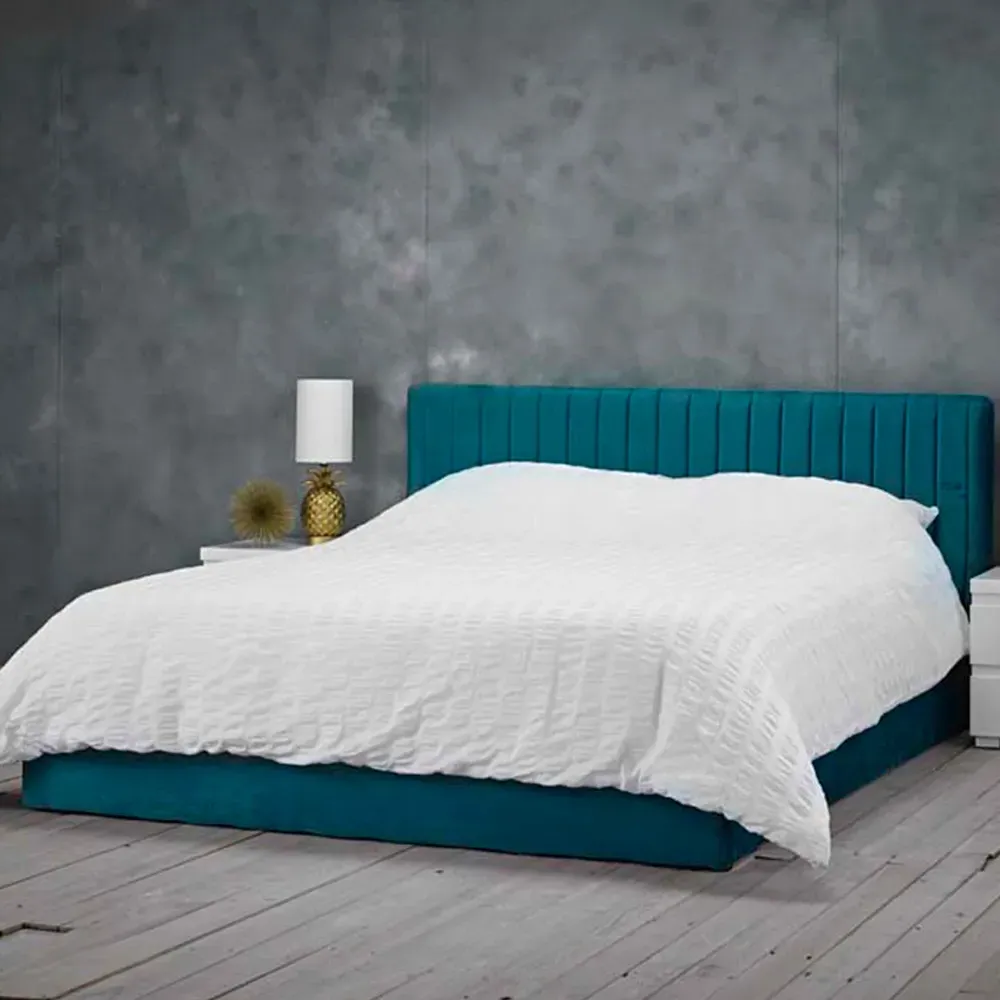 Berlin Double Bed Frame with Storage - Teal, Velvet