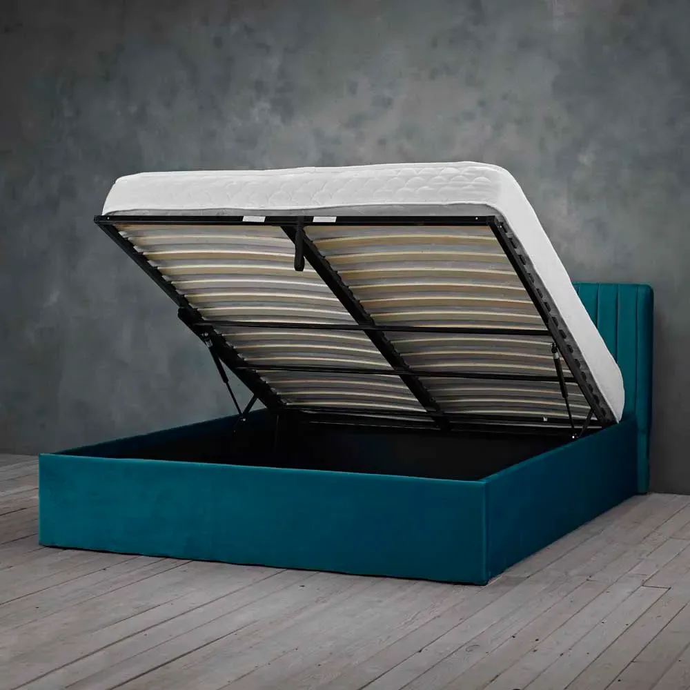 Berlin King Size Bed Frame with Storage - Teal, Velvet