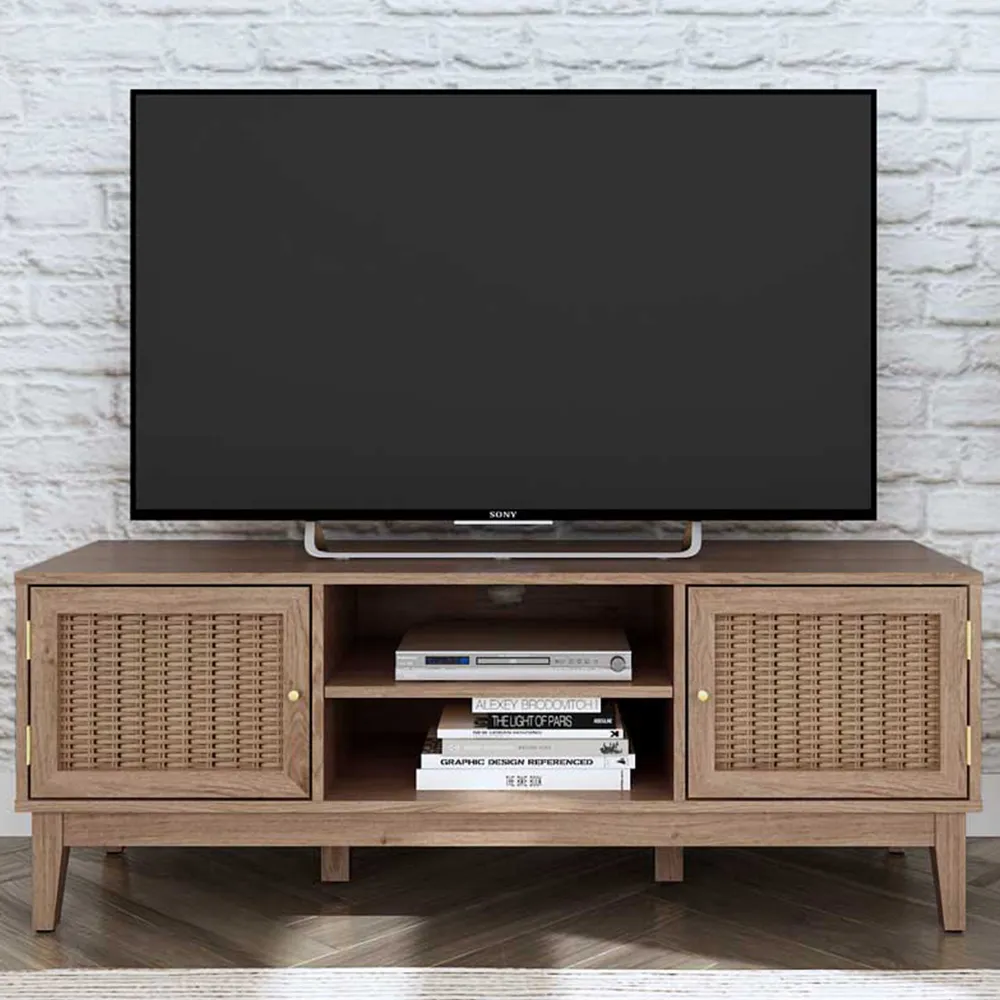 Bordeaux 2 Door TV Unit with Shelves - Brown, Oak Effect image