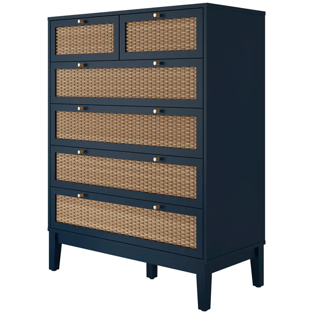 Bordeaux 6 Drawer Chest of Drawers - Blue, Rattan