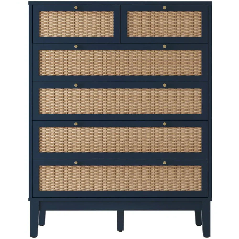 Bordeaux 6 Drawer Chest of Drawers - Blue, Rattan