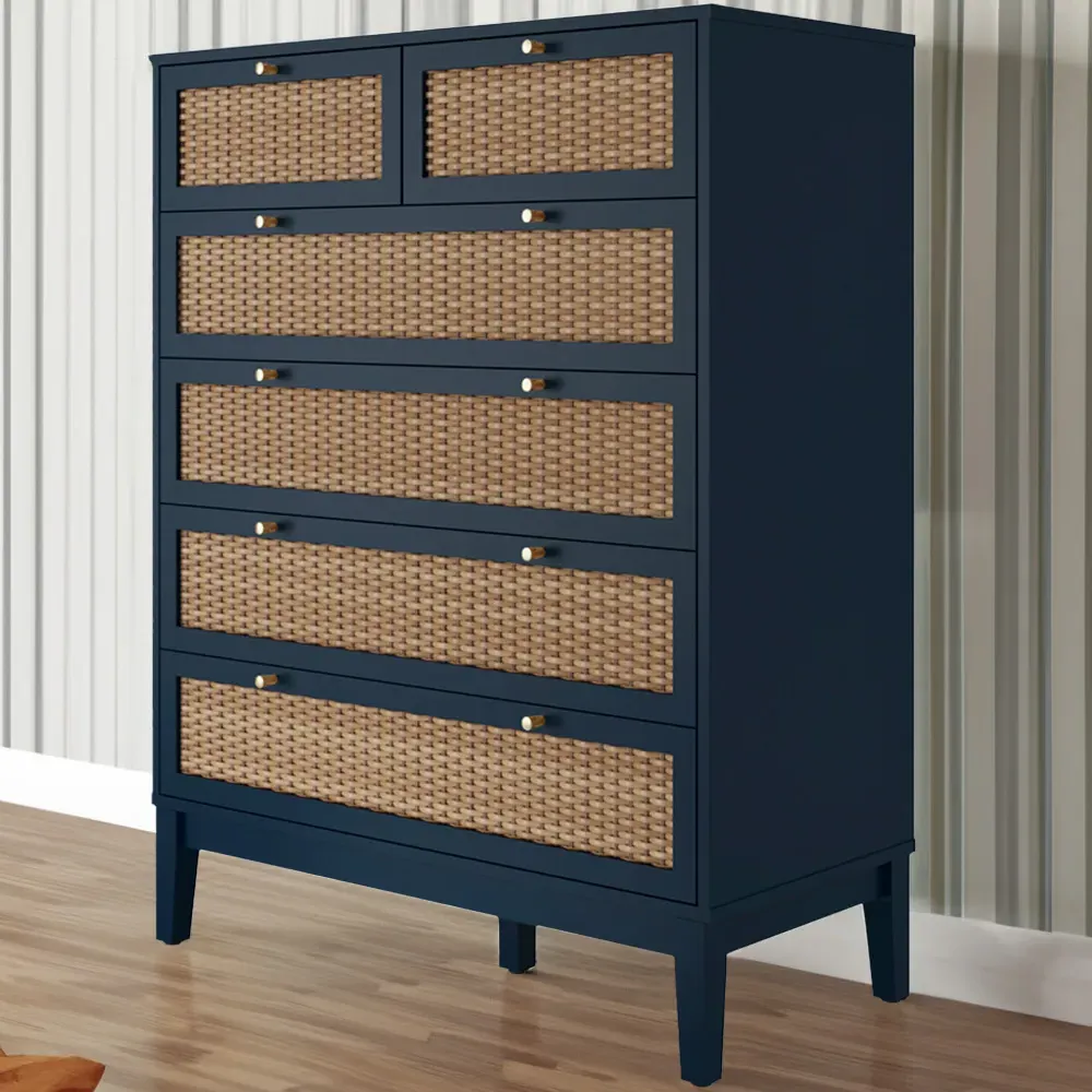 Bordeaux 6 Drawer Chest of Drawers - Blue, Rattan