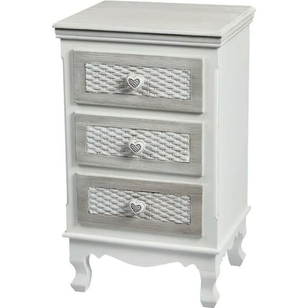 Brittany 3 Drawer Bedside Table - White, Grey