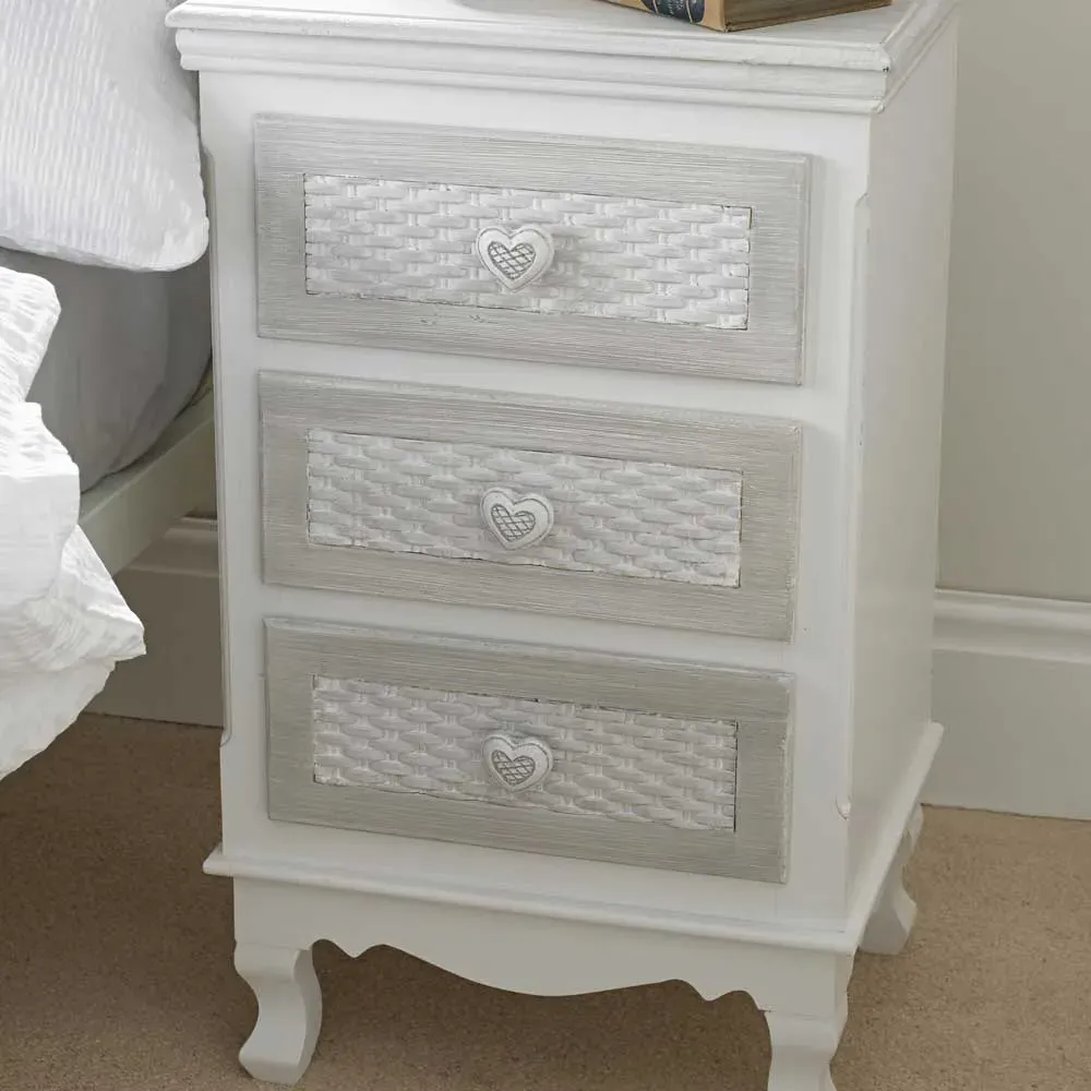 Brittany 3 Drawer Bedside Table - White, Grey
