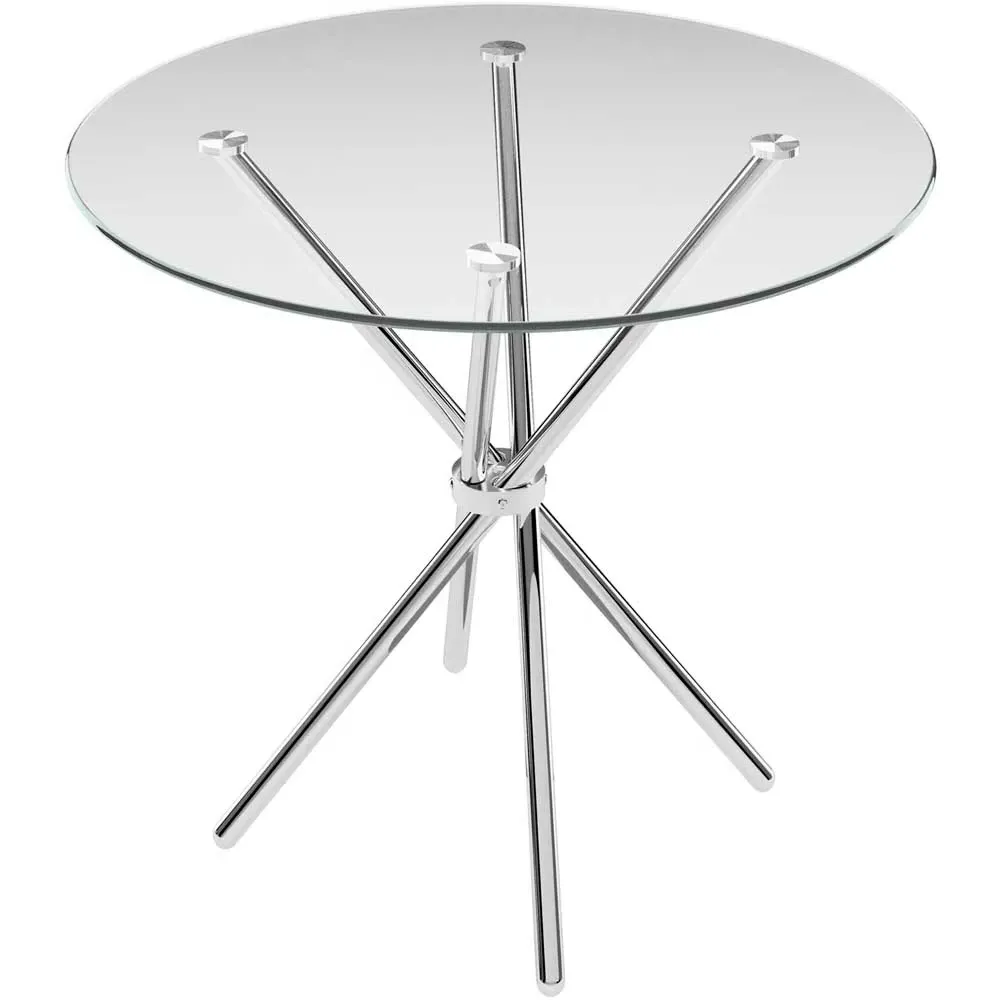 Casa 4-Seater Round Dining Table - Clear Glass, Chrome