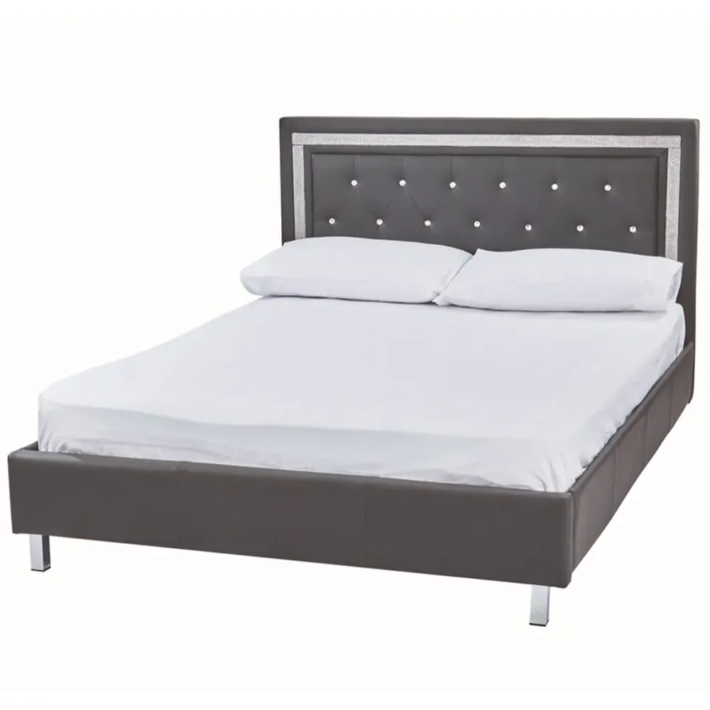 Crystalle 5.0 King Size Bed Frame - Grey, Faux Leather