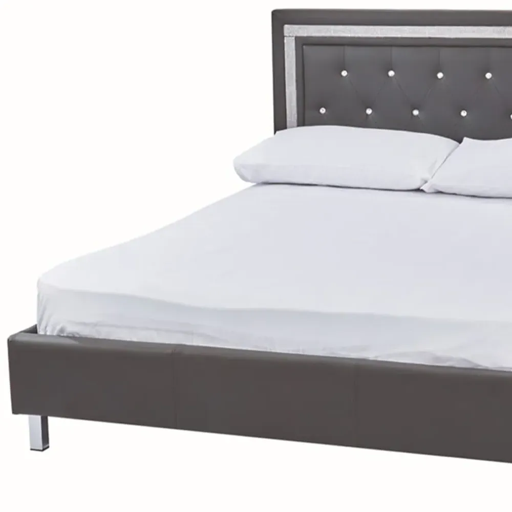 Crystalle 5.0 King Size Bed Frame - Grey, Faux Leather