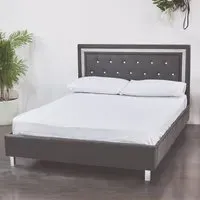 Crystalle 5.0 King Size Bed Frame - Grey, Faux Leather