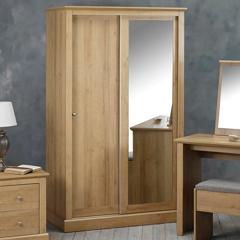 Devon 2 Door Sliding Mirror Wardrobe - Brown, Oak
