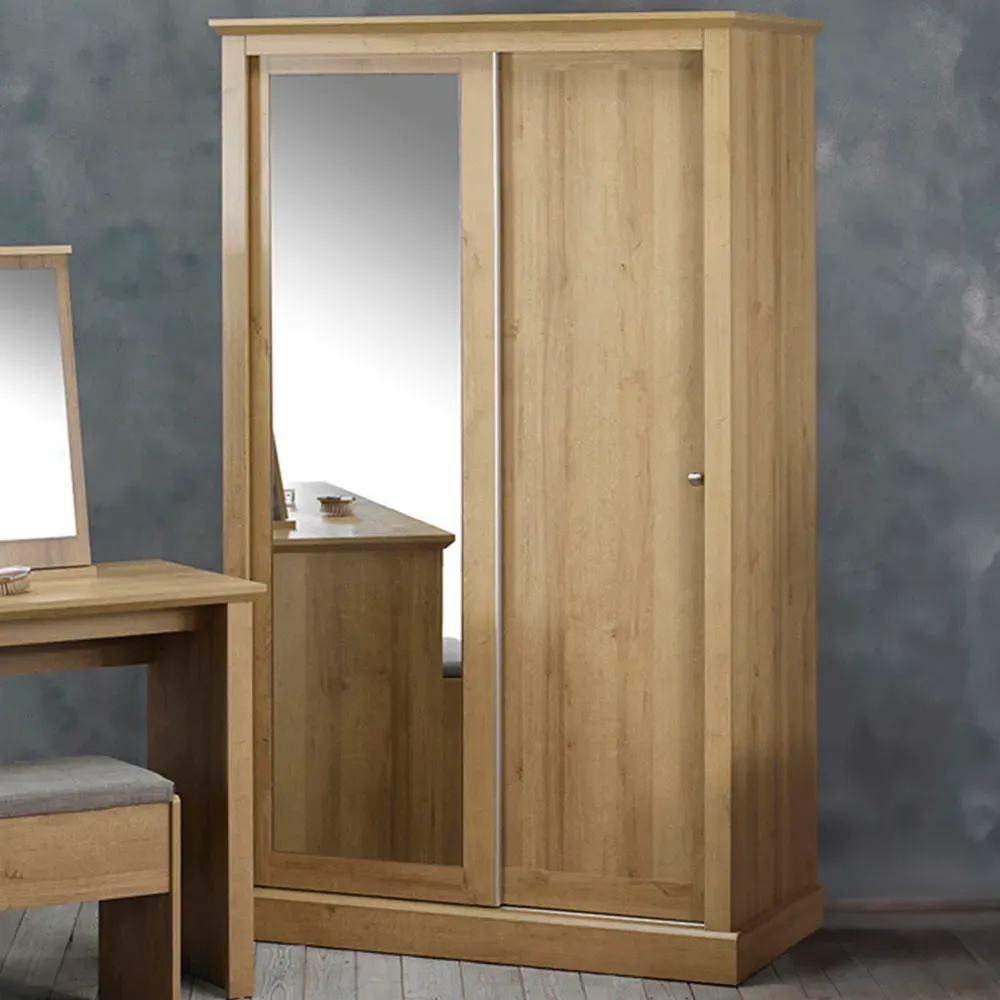 Devon 2 Door Sliding Mirror Wardrobe - Brown, Oak image